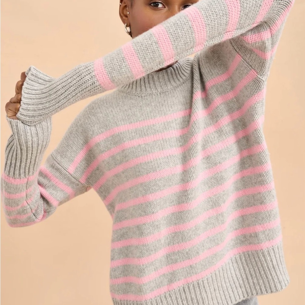 NWT La Ligne Marin Sweater Gray and Pink Striped Crew Neck - Picture 2 of 8
